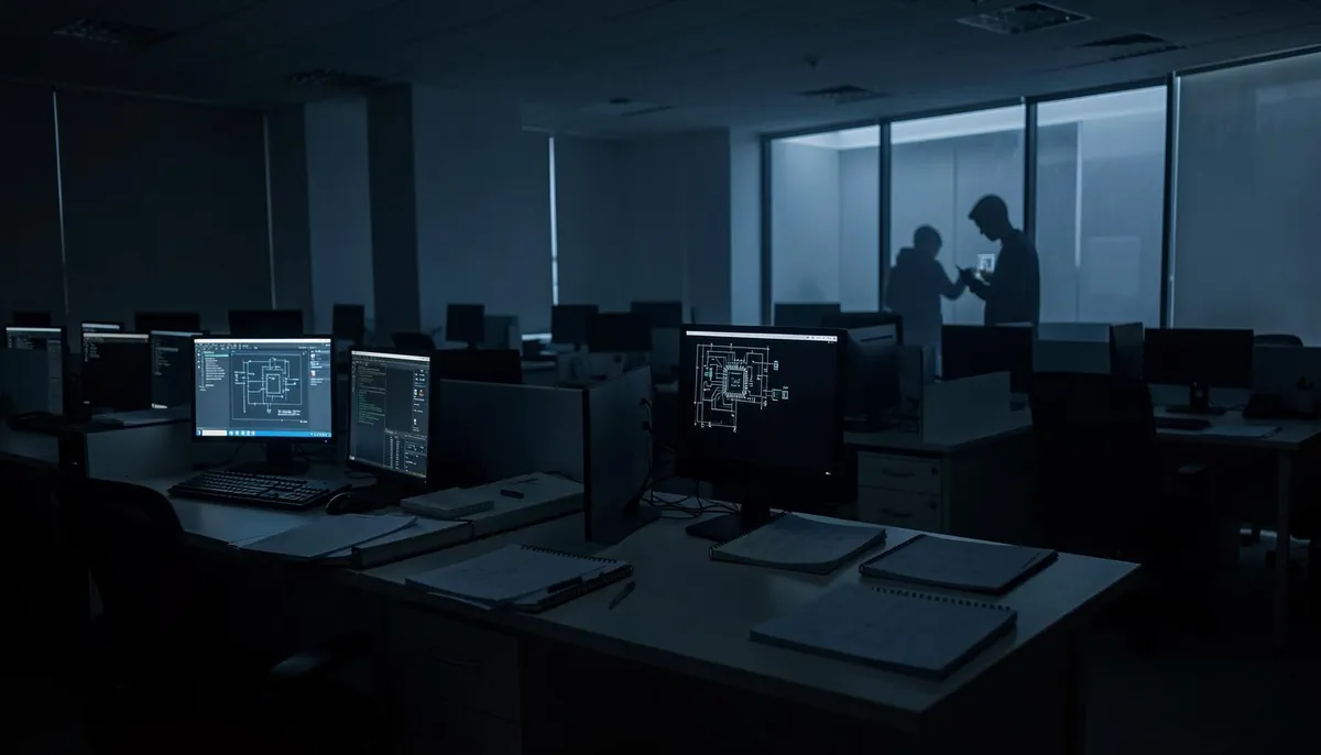 Empty office in an Indian tech park during a semiconductor hiring slowdown, reflecting reduced staffing in GCCs in 2025.