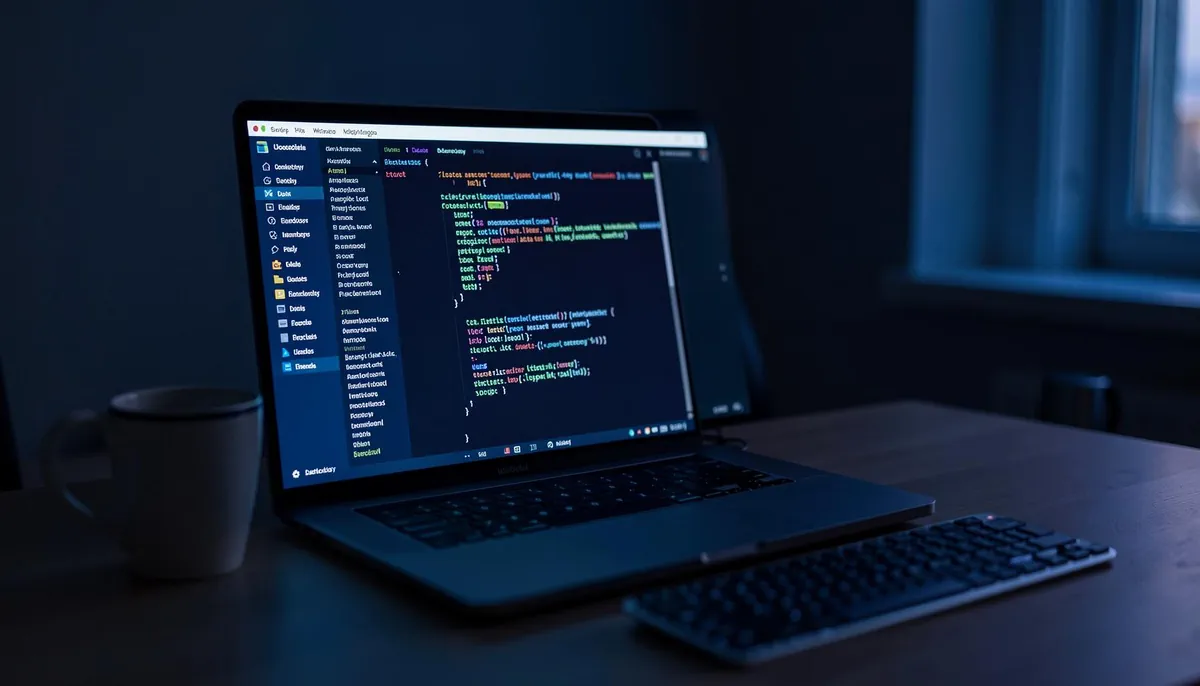 Laptop in a home office running AI computer control for remote work, automating tasks with Claude AI on screen.