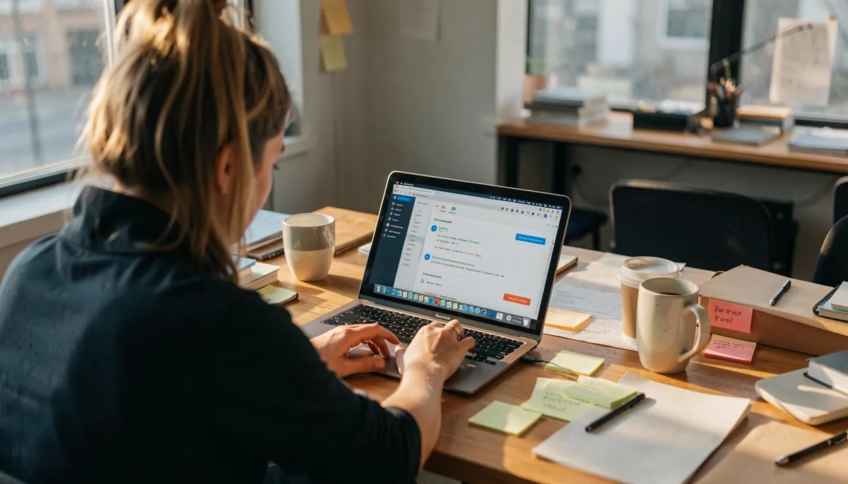 A person works intently at a desk in a startup environment, surrounded by tools of AI development, reflecting adaptability and real-world AI fluency in 2026.
