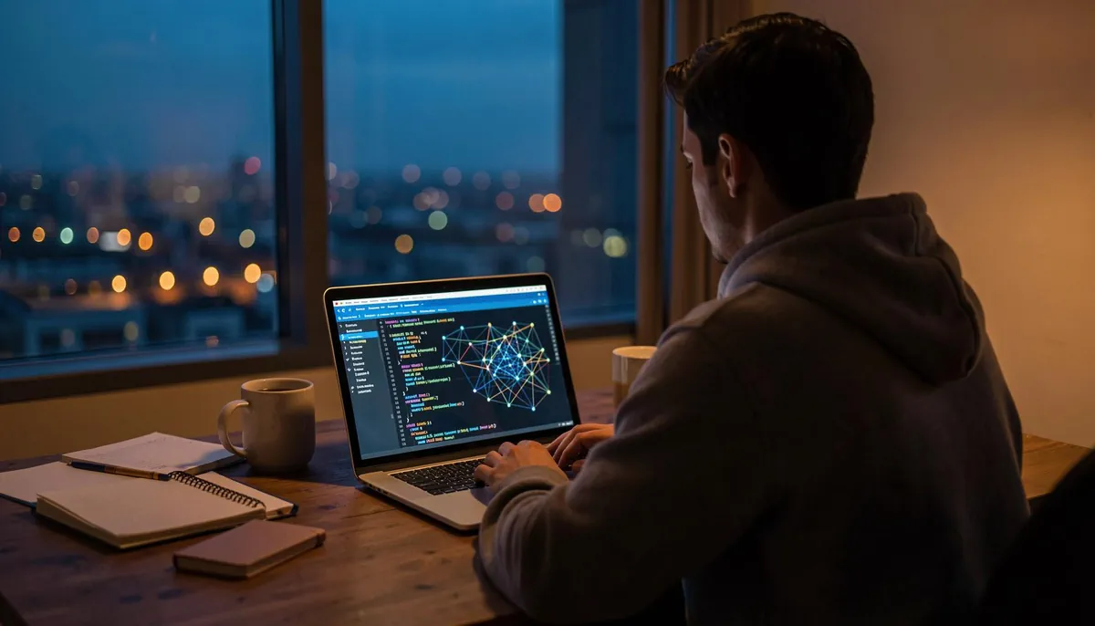 Remote AI engineer working late at home, symbolizing the competitive landscape of AI talent poaching 2026 and remote AI careers.