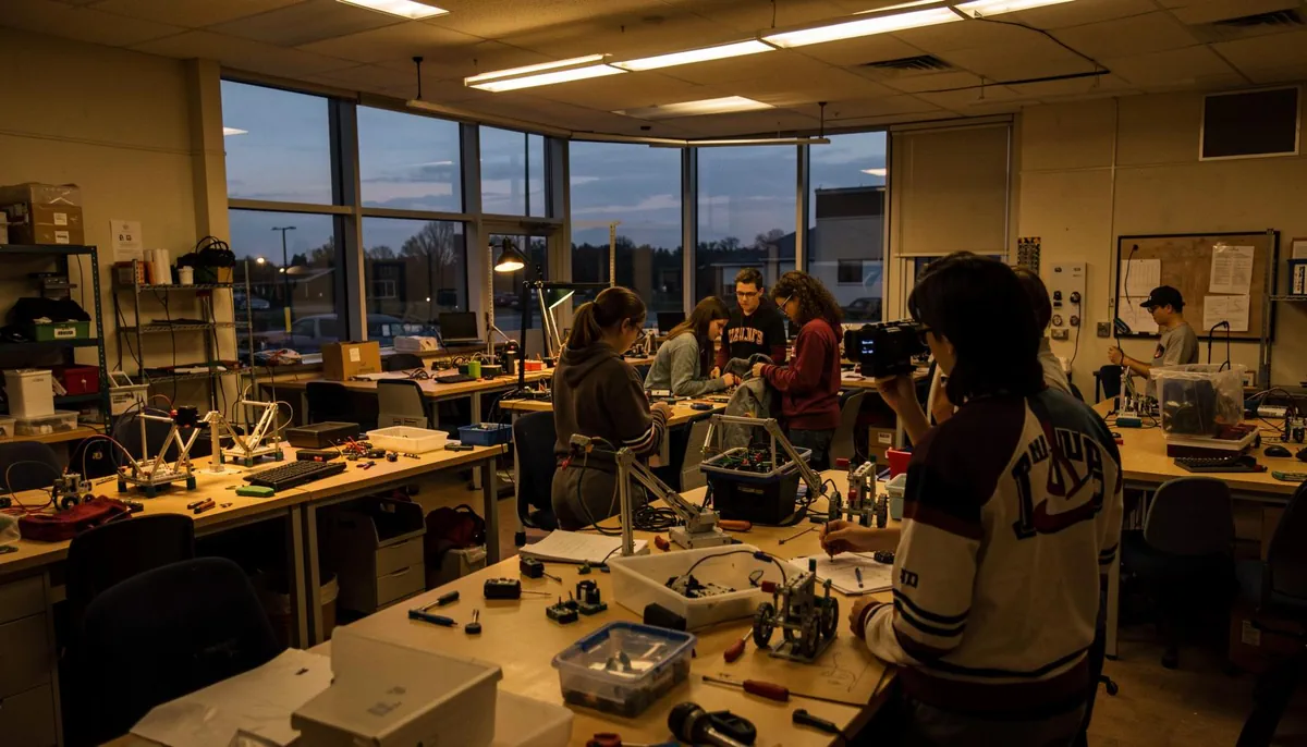 Students working in a CTE classroom on technical projects, illustrating hands-on career-connected learning pathways and CTE workforce development.