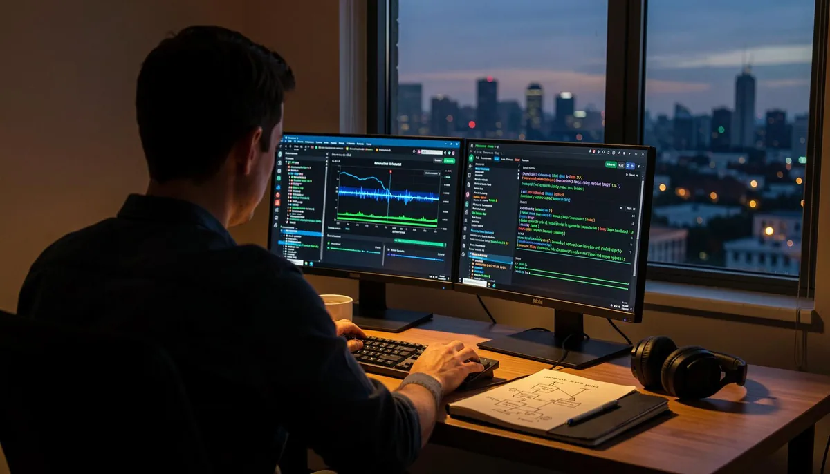 Engineer working remotely on data observability, monitoring AI data pipeline integrity with real-time dashboards, symbolizing evolving remote data engineering roles.
