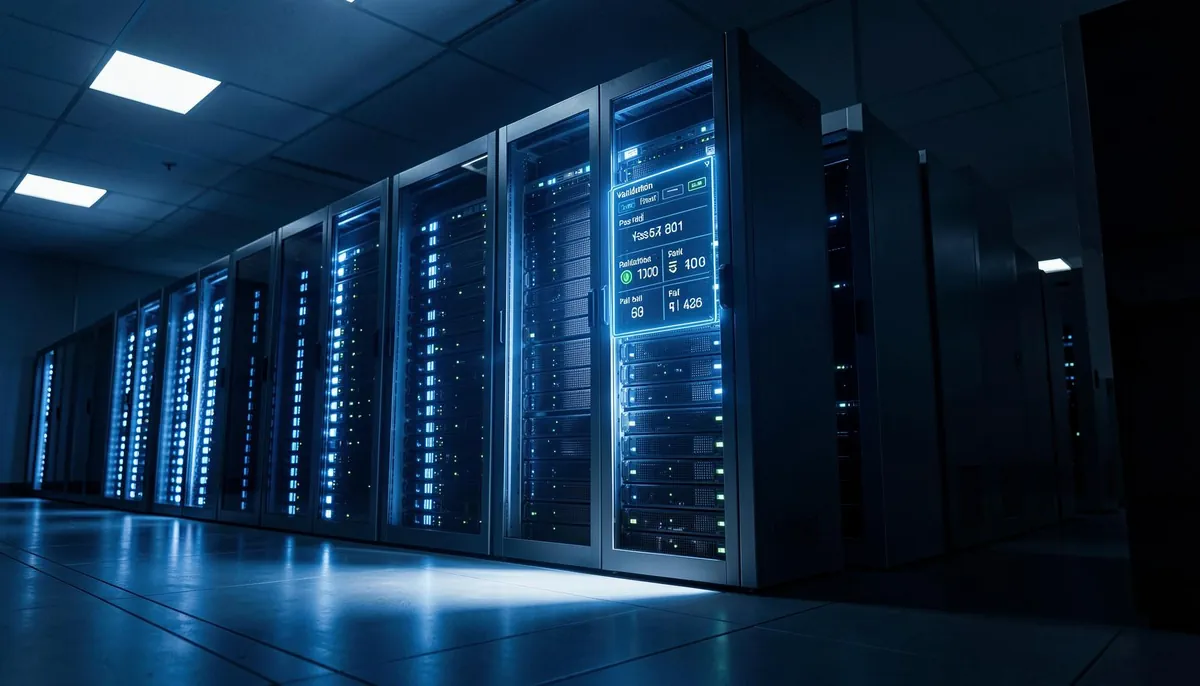 Server infrastructure representing enterprise AI validation processes ensuring compliance and reliability in production systems.