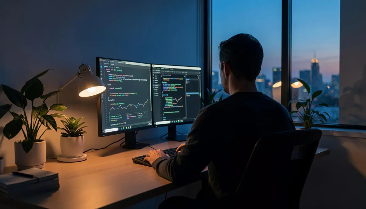 Developer working remotely at night, reflecting the evolving landscape of high-growth tech careers in enterprise software.