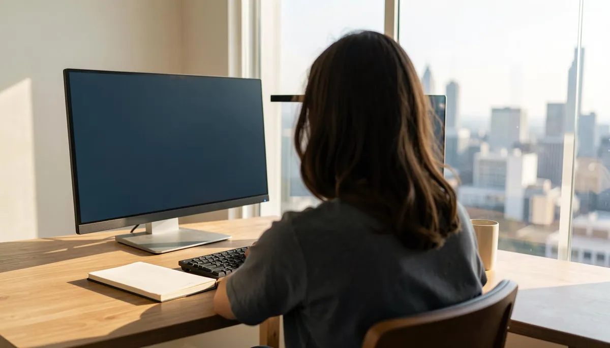 Home office setup illustrating hybrid work legal issues, showing a remote employee's workspace relevant to compliance and employment laws