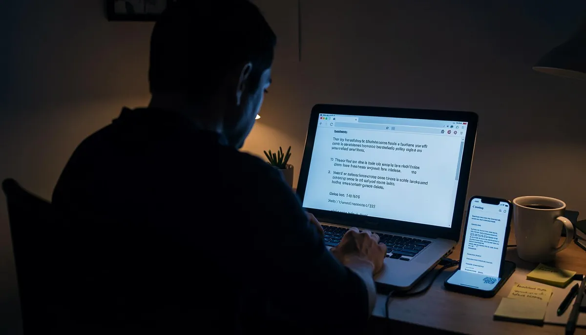 Remote developer considering a last-minute salary renegotiation in a home office, reflecting the pressure of tech job offer decisions.