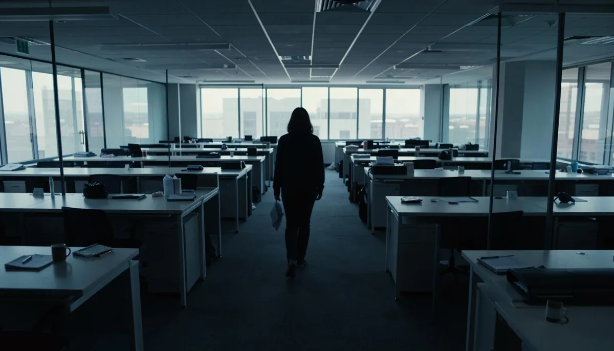 Empty office interior reflecting Microsoft cloud hiring freeze 2026, symbolizing remote tech hiring slowdown and tech cost-cutting measures.