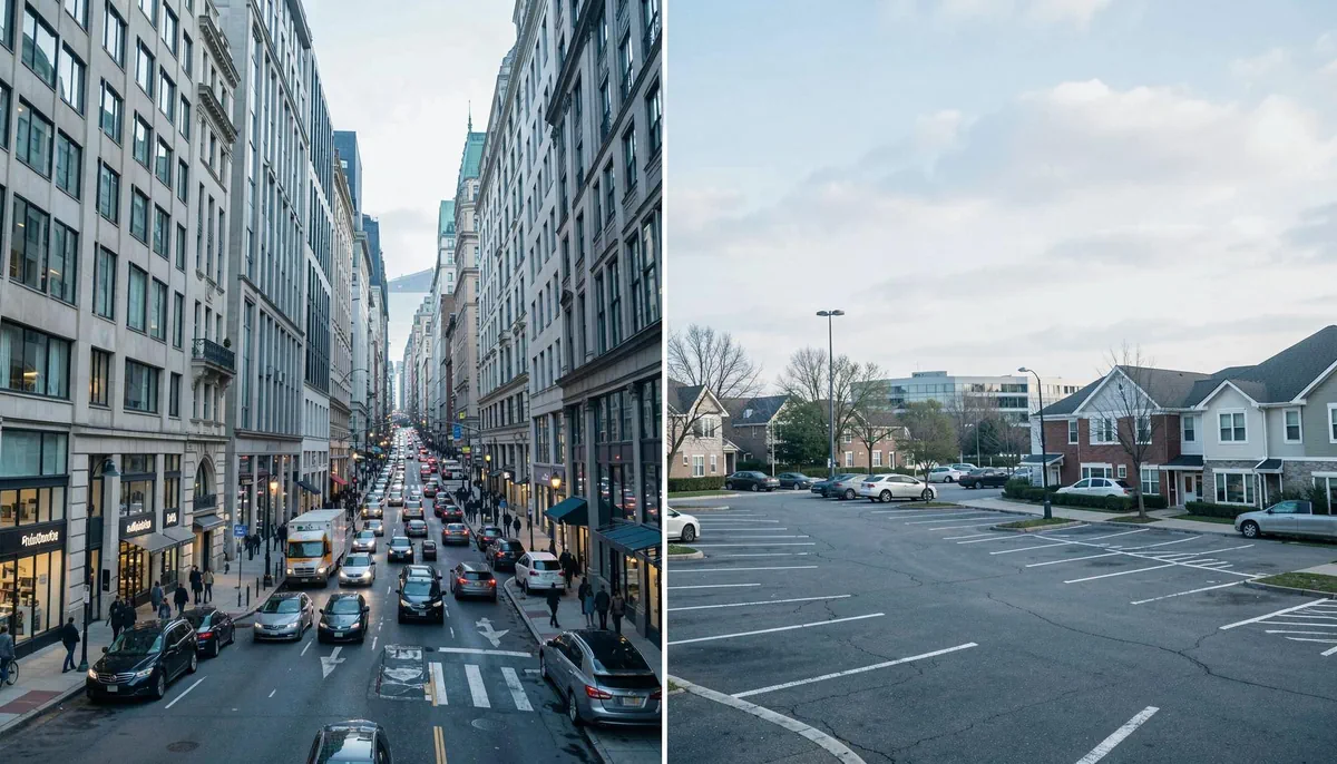 Contrasting urban scenes showing higher office occupancy in Europe versus lower return rates in the US for 2026 office return statistics. — office return statistics 2026
