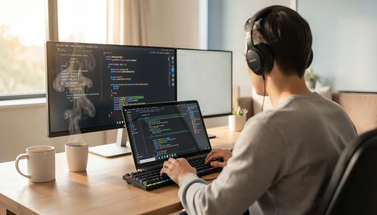 Home workspace setup representing the rise in remote engineering roles at OpenAI during the 2026 hiring surge.
