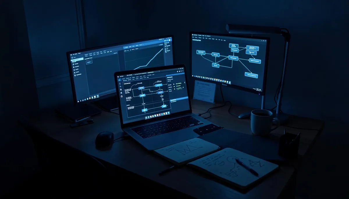 Home workspace with laptop and monitors illustrating the remote platform engineer jobs landscape shaped by data-driven system monitoring and SRE practices.