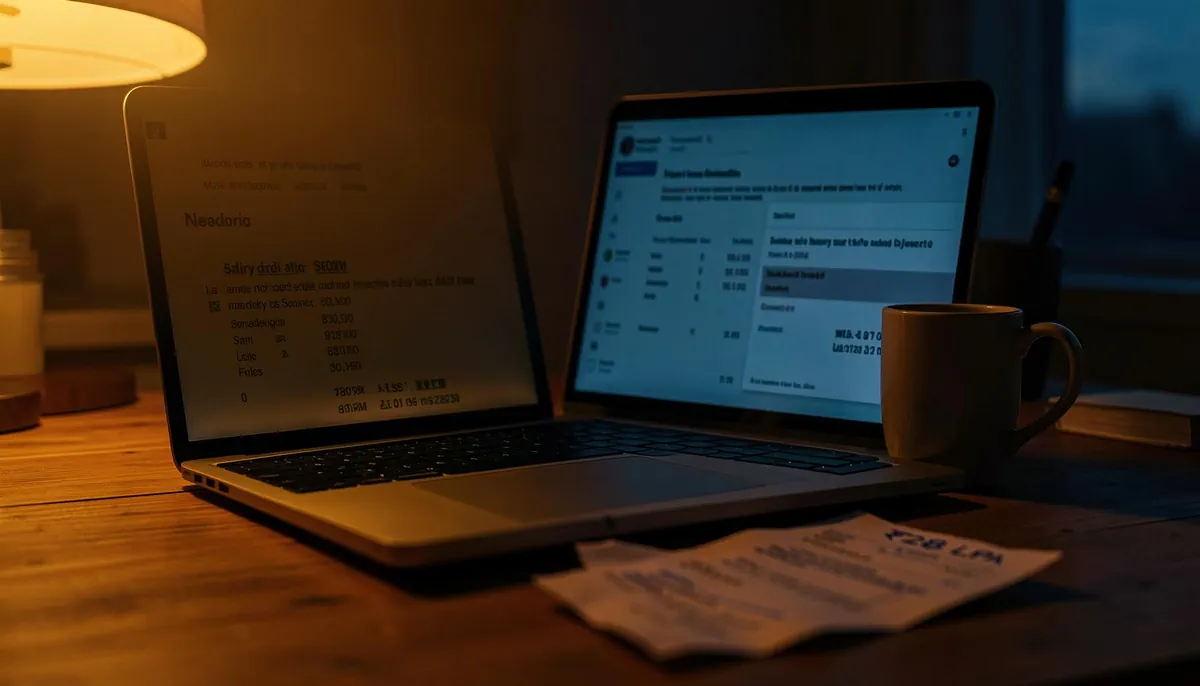A developer's desk with a laptop displaying a salary negotiation email, symbolizing the ethical dilemma in tech hiring India around ₹36 LPA demands.