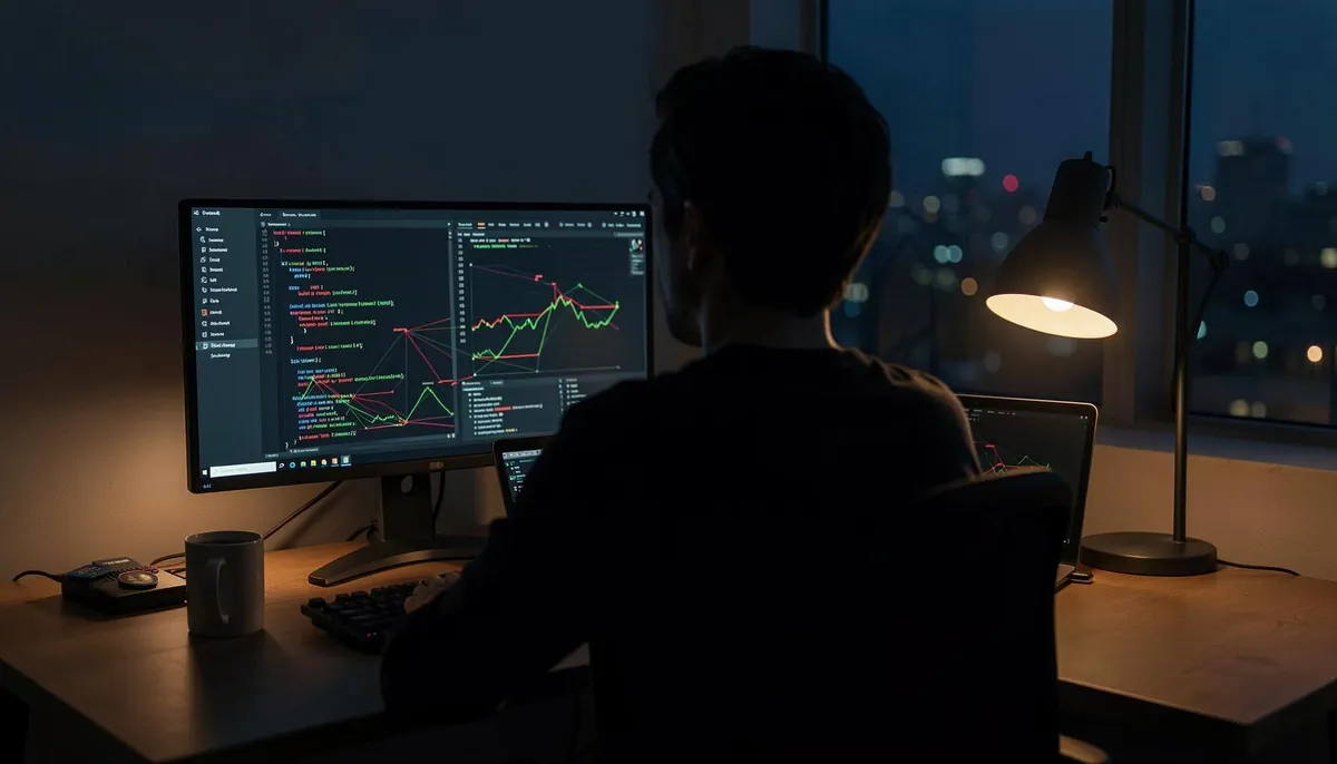 Home workspace with dual monitors showing network activity, illustrating remote cybersecurity jobs focused on detecting APT group malware.