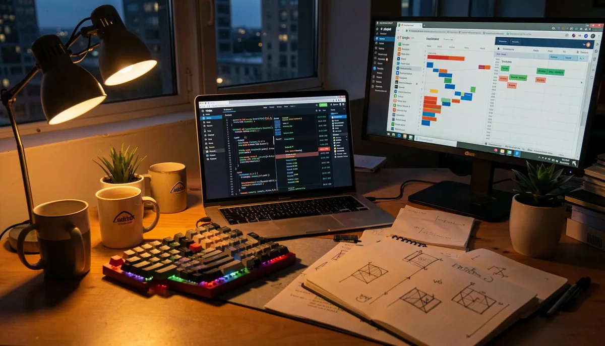 Remote developer working on AI project at home, showcasing hands-on coding and real-world execution for tech careers without a degree.