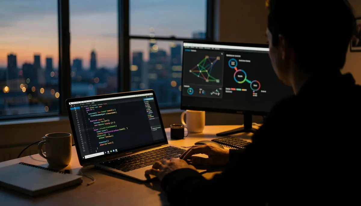 Home office setup for a remote Python developer working on AI-powered software engineering tasks, reflecting growing remote tech jobs in AI integration.