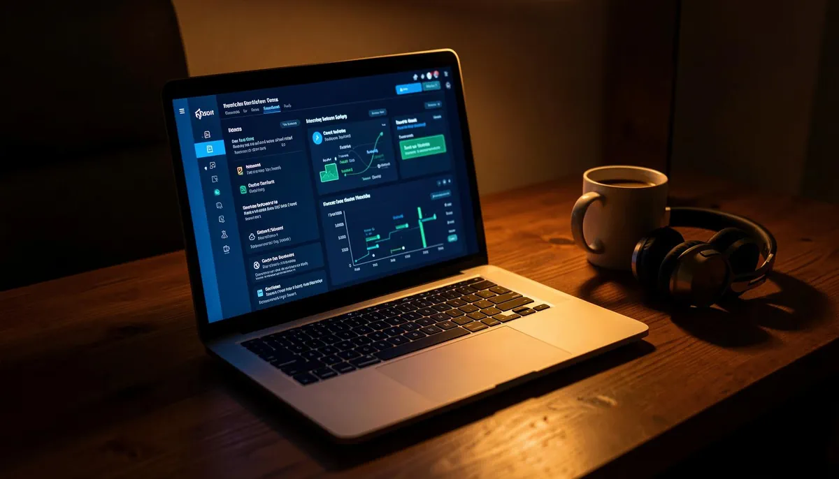 Home office setup with a laptop running AI incident management dashboards, representing evolving remote SRE careers.