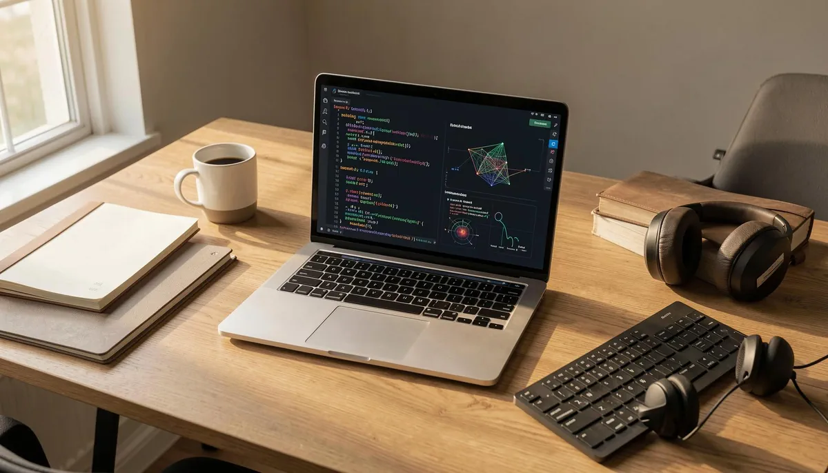 Home workspace with laptop and notes illustrating the growing trend of remote tech careers in the AI era