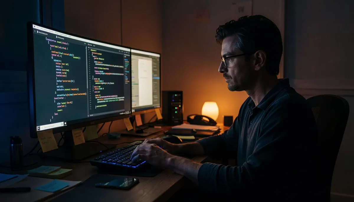 A developer participates in a remote hackathon at night, illustrating how skills-based recruitment drives remote tech hiring in India.