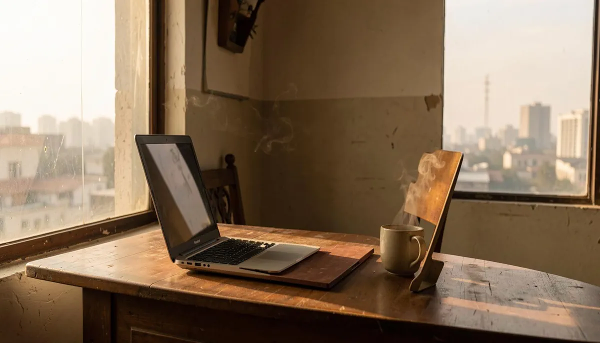 Home office setup in Pakistan during fuel crisis, reflecting rise in remote work due to government policy and energy shortages.