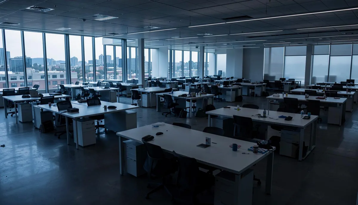 Empty office space at Salesforce headquarters reflecting job cuts amid AI integration and workforce restructuring in 2026.